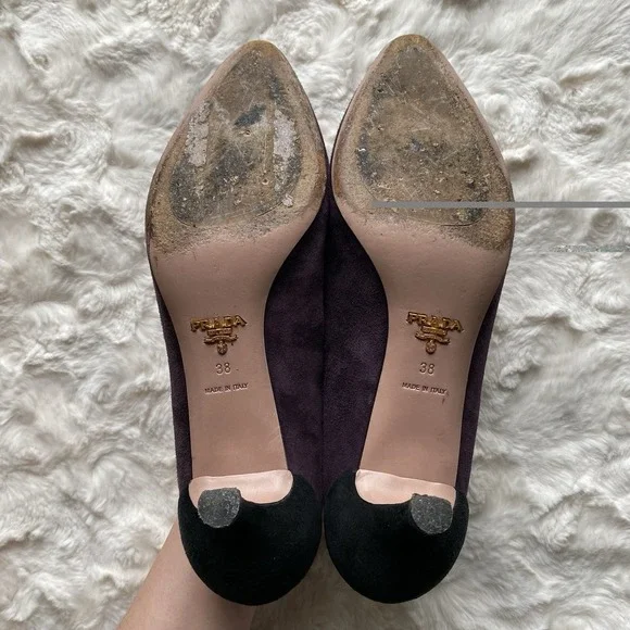 Prada Purple Suede Kitten Heel Pumps Size 38 US 7.5 Pointed Toe Luxury Italian - Picture 11 of 12
